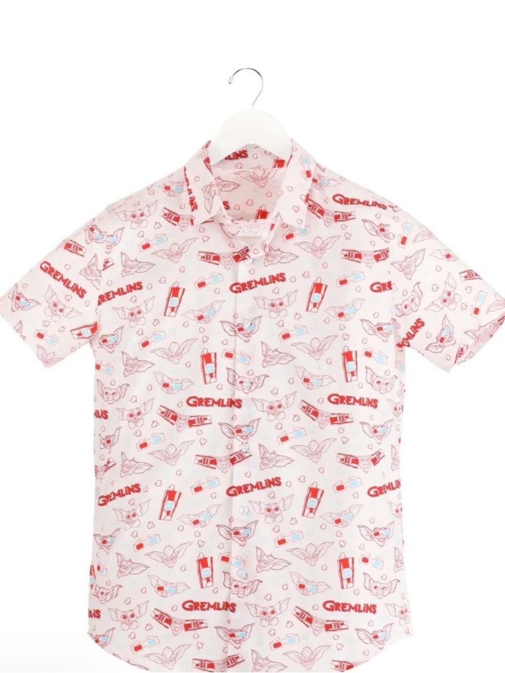 WB | White Gremlins 3D Style Short Sleeve Button Down Unisex Medium